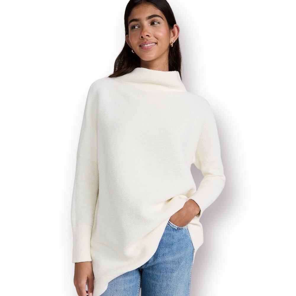 Free People Women's Blogger Favorite Ottoman Ribbed Tunic Sweater S Ecru Cream